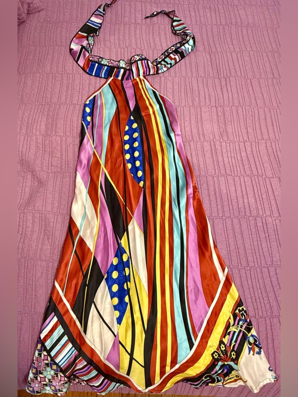 Women’s Imperial Multi Colored/Pattern Silk Halter Mini Backless Dress Size P